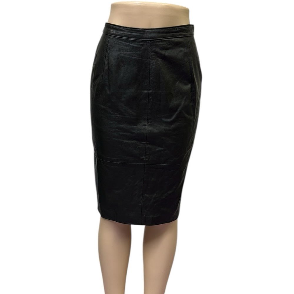 Vintage Genuine Leather Fully Lined Back Zip Pencil Skirt Imported Size 11 / 12